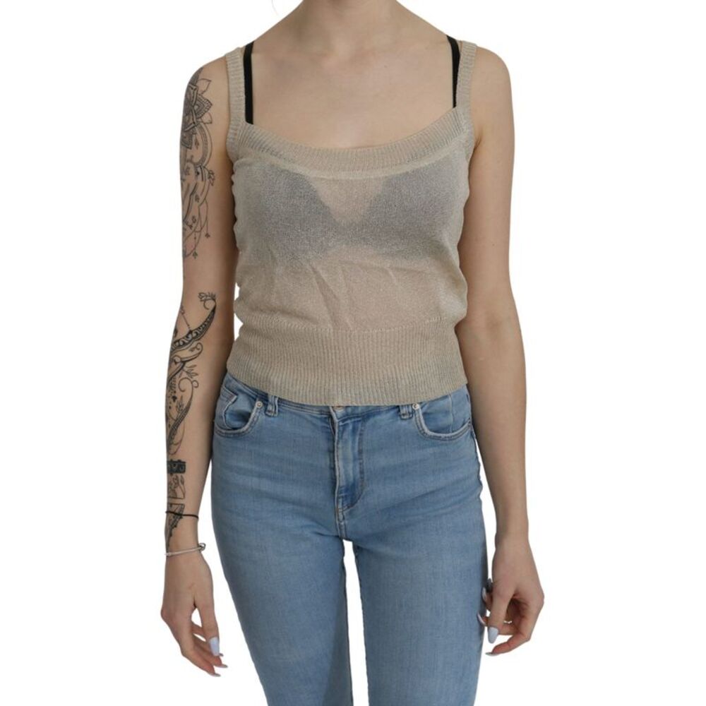 BYBLOS Beige Sleeveless Spaghetti Strap Tank See Through Women's Top